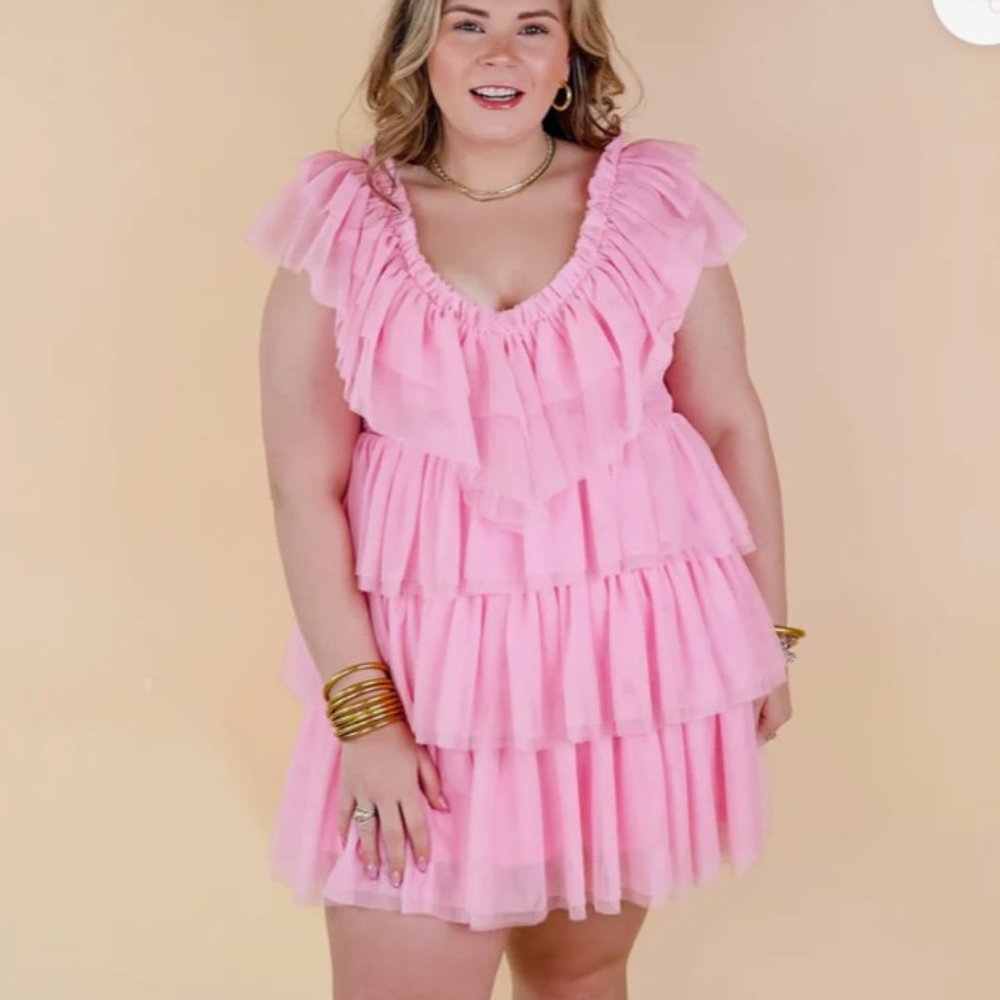 Pink, Tiered, tulle boutique dress